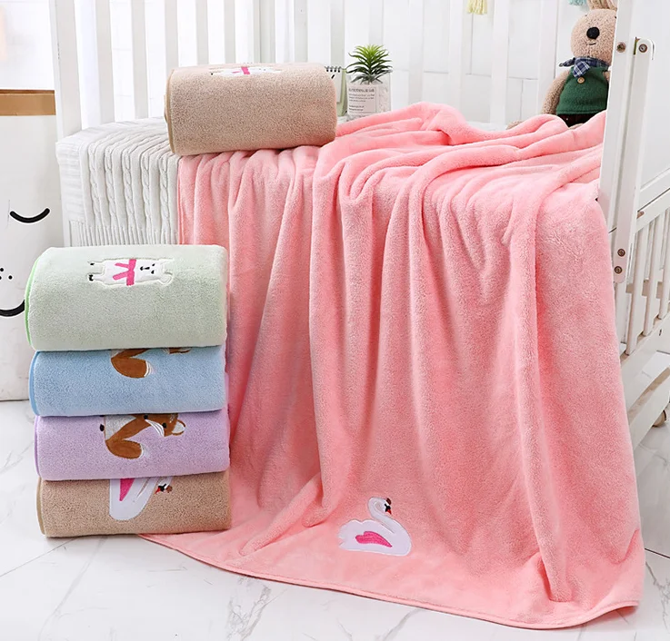 Wholesale Soft 350gsm Coral Fleece Baby Blanket With Excellent Applique 105*110cm