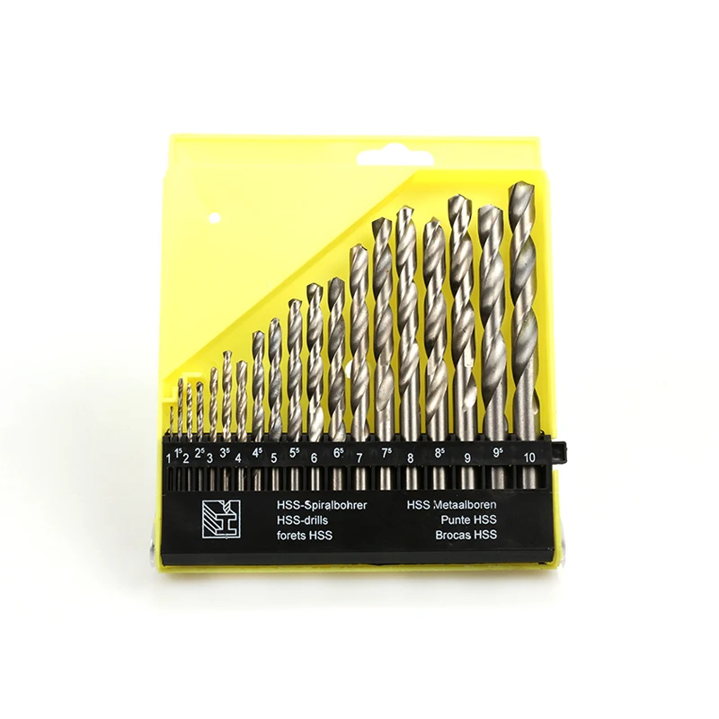4mm 5mm 10mm twist drill bit set straight shank hss 19pcs twist drill bits set
