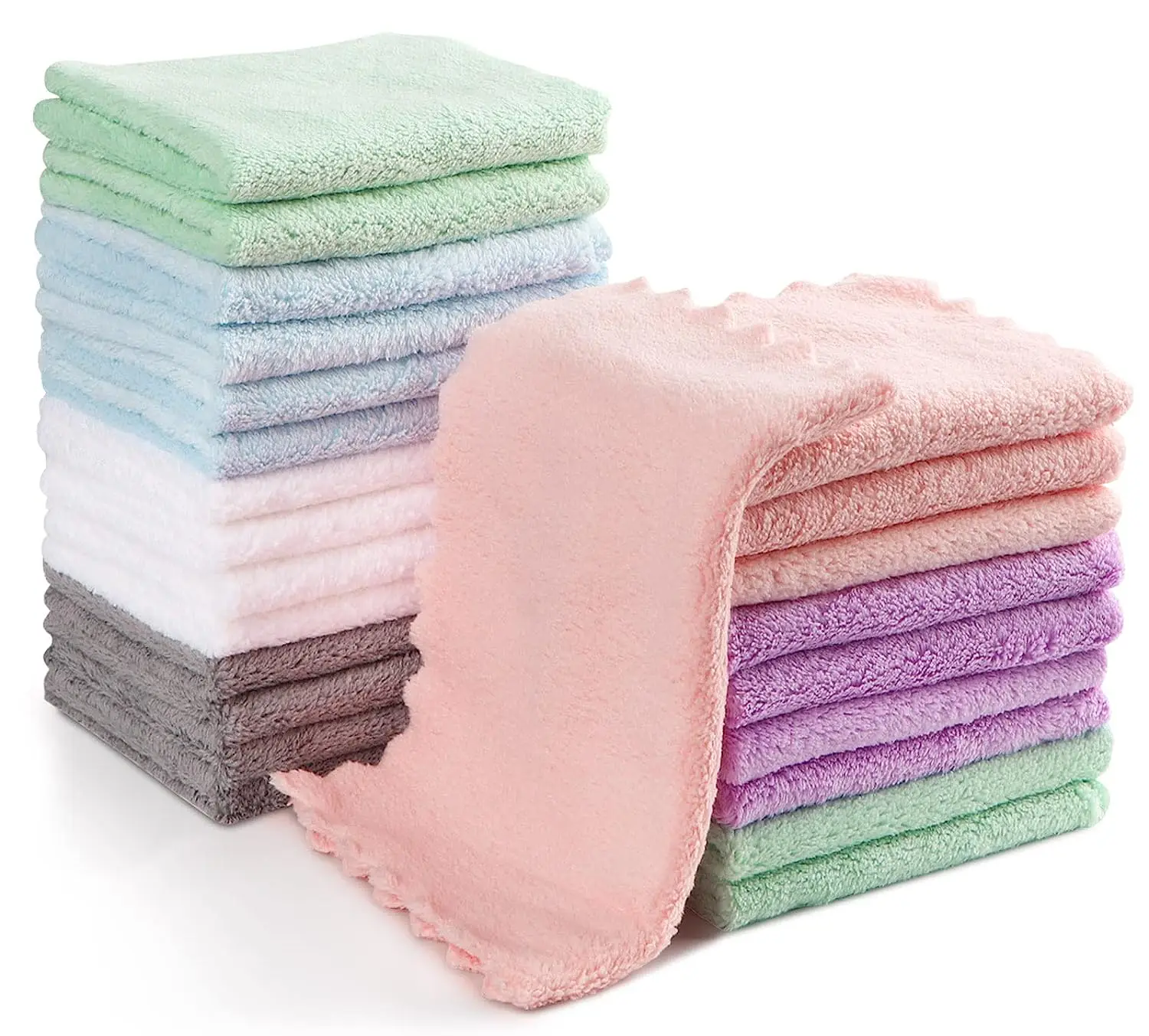 Super Soft and Absorbent Microfiber Coral Fleece Baby Towels Wash Cloths for baby Face Hands and Body