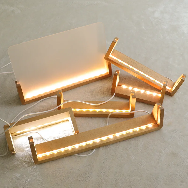 Wholesale U-Shape 3d Night Led Light Wooden Photo Frame Acrylic Light Wooden Lamp Base Calendar Frame for Desktop Display