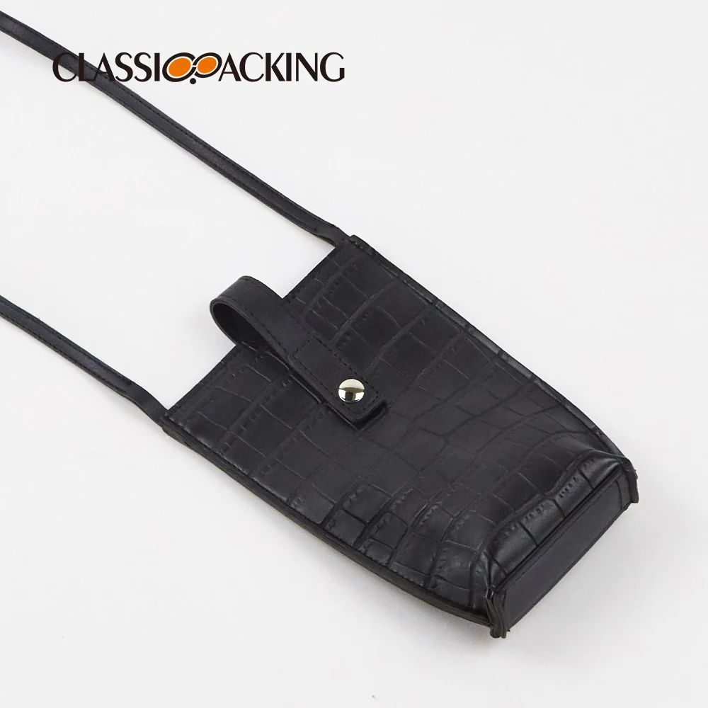 Custom Logo  Pu Leather Black Fashion Mobile Phone Pouch  Portable Mobile Phone Bag