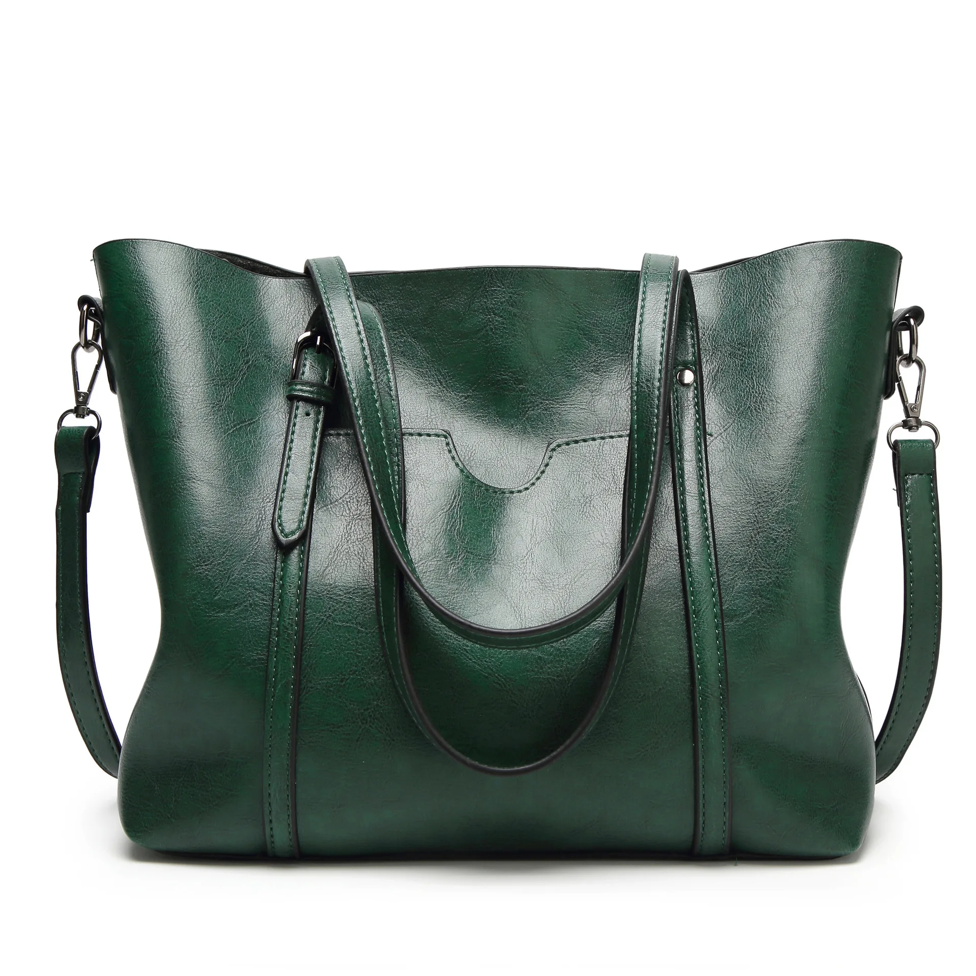 Custom hand-made tote shoulder hand bags vegan pu leather women green purses and handbags hot selling