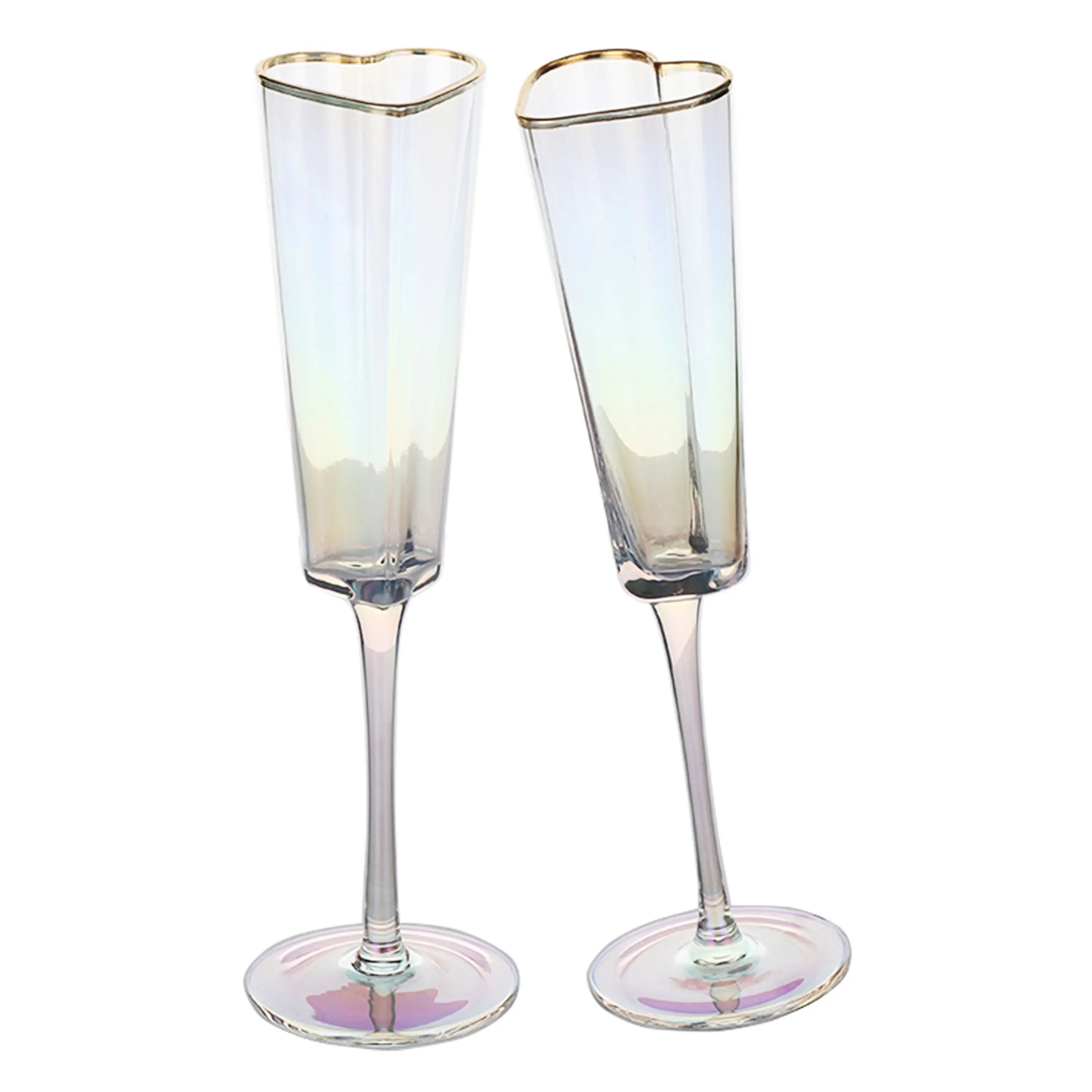 gold rim luster heart shape champagne flute glasses