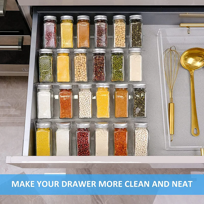 Multi-functional Acrylic In-drawer Spice Organizer Storage Rack