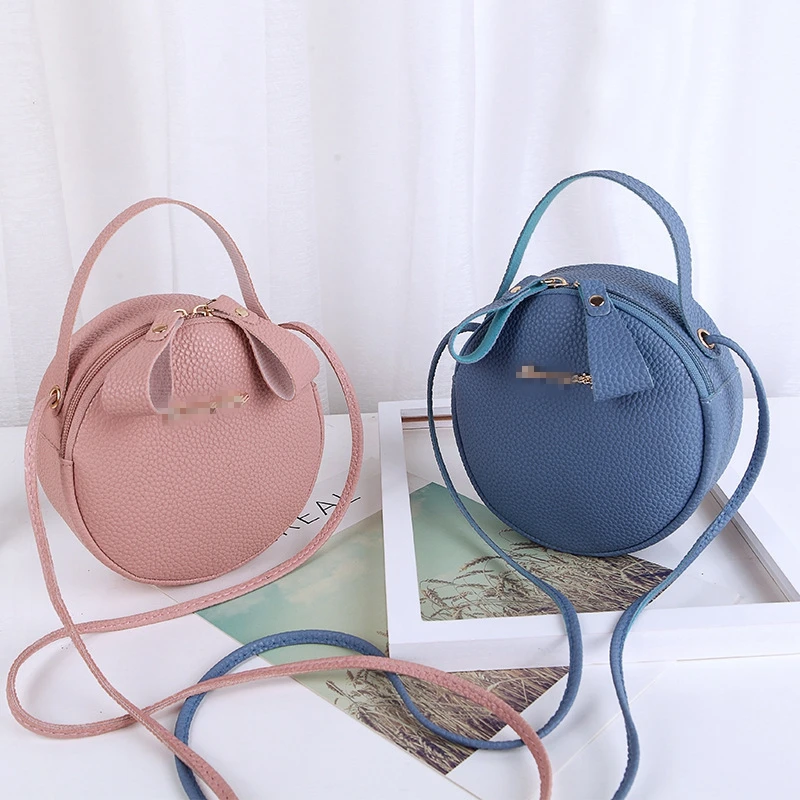 Children Round Bags Solid Color Shoulder Handbags Girl Small Round Crossbody Bags for Kids 2022 Purses Clutches