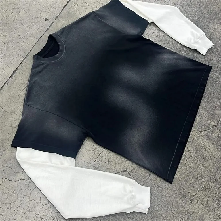 Custom Vintage Waffle Knit Top 100% Cotton Heavyweight Double Layer Vintage Washed Long Sleeve T Shirt