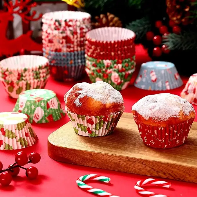 Christmas Cupcake Cups Cases Mini Cupcake Liners White Muffin Liners Grease-proof No Smell Small Cupcake Wrappers Baking Cups
