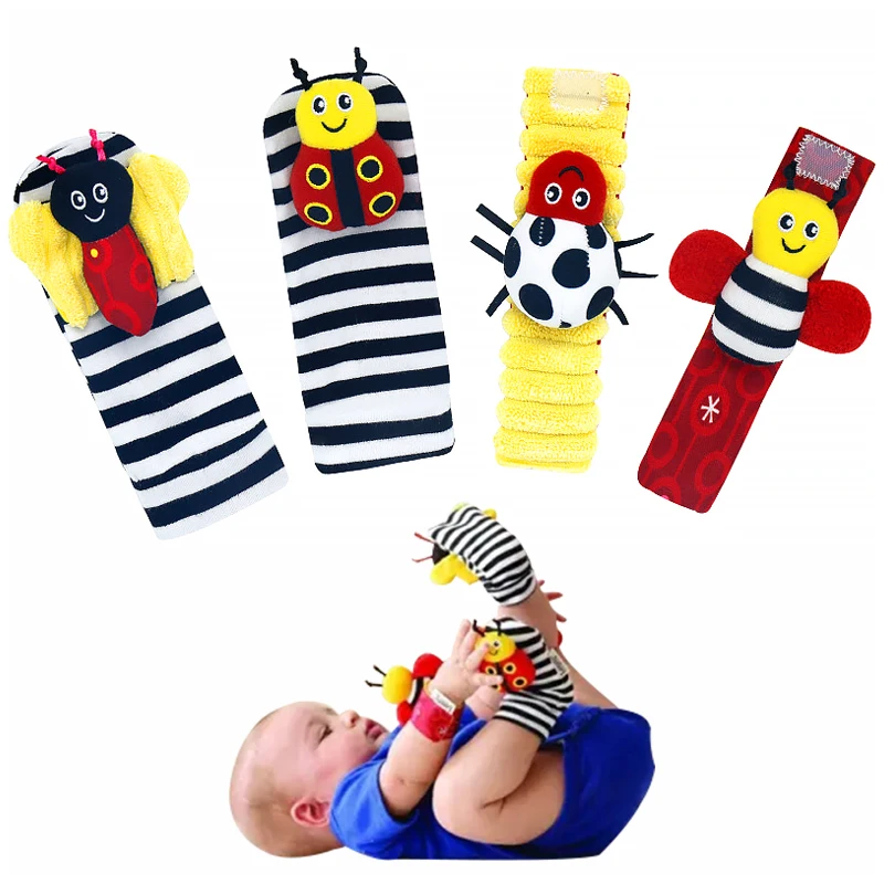 Cute butterfly insect baby socks rattles toys wrist rattles and foot finder 0-24month