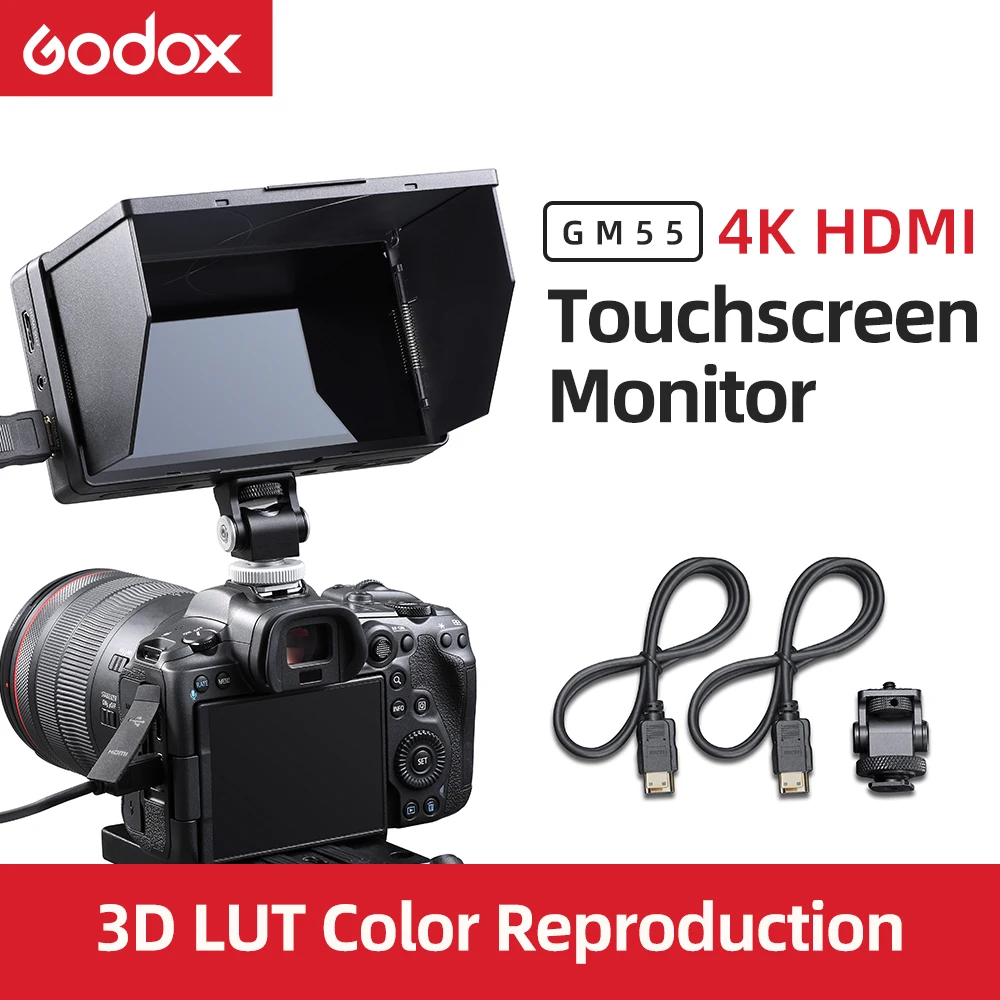 Godox GM55 4K Monitor 5.5 Inch 3D LUT Touch Screen IPS FHD 1920x1080 Video 4K Field Monitor Dslr PK FEELWORLD F6 PLUS