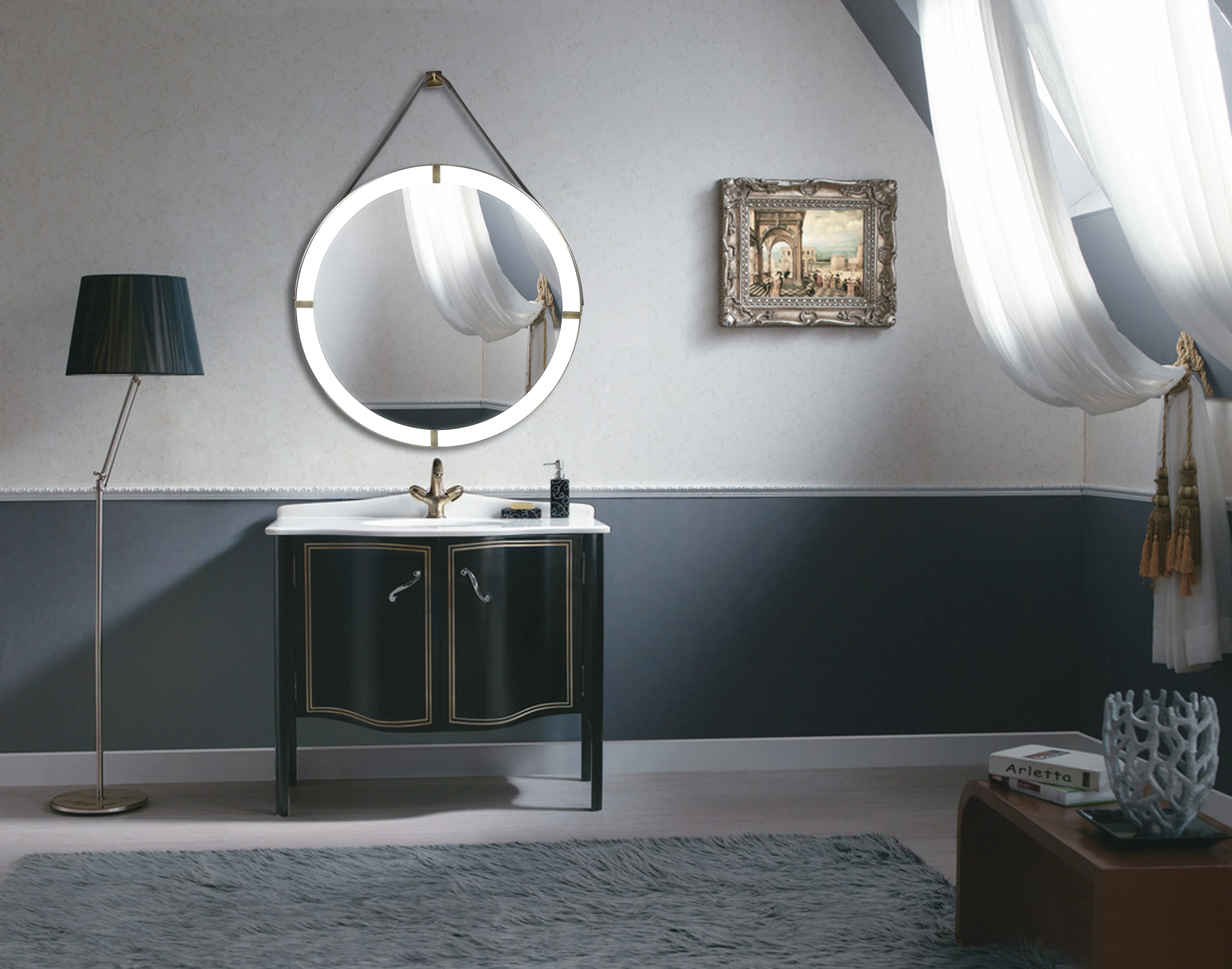 Hot Large Wooden Round Wall Mounted Mirror For Home Decoration