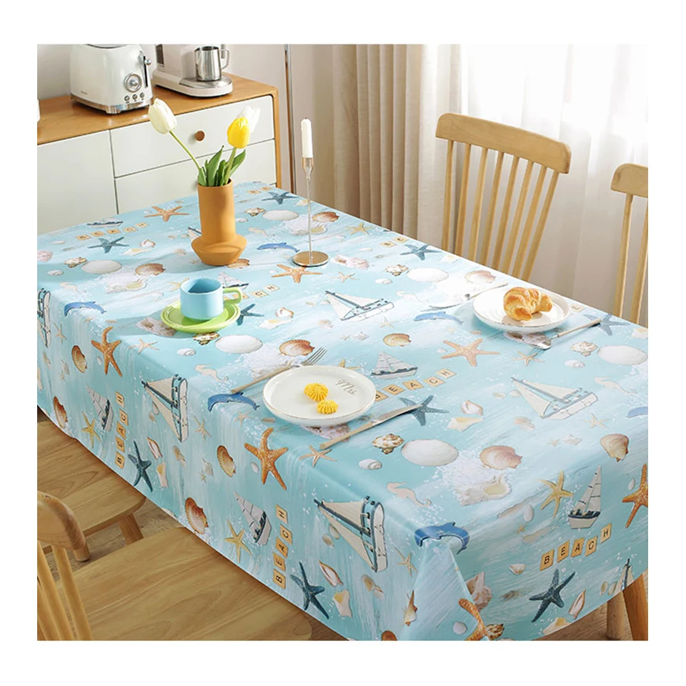 Wholesale European Style waterproof tablecloths polyester round printed PVC tablecloth