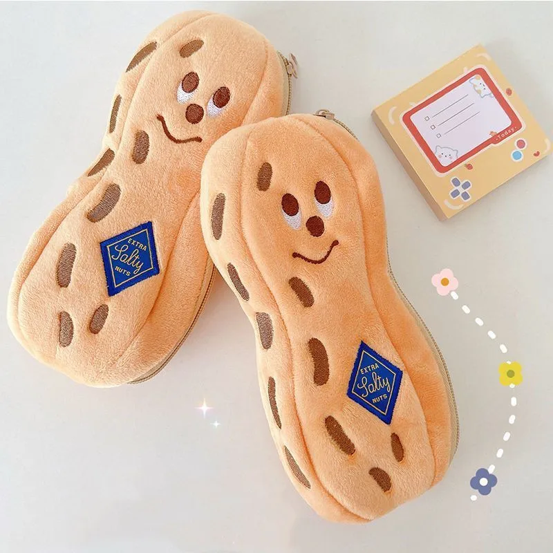 Stationery Student Personality Creative Cartoon Cute Peanut Plush Funny Pencil Case