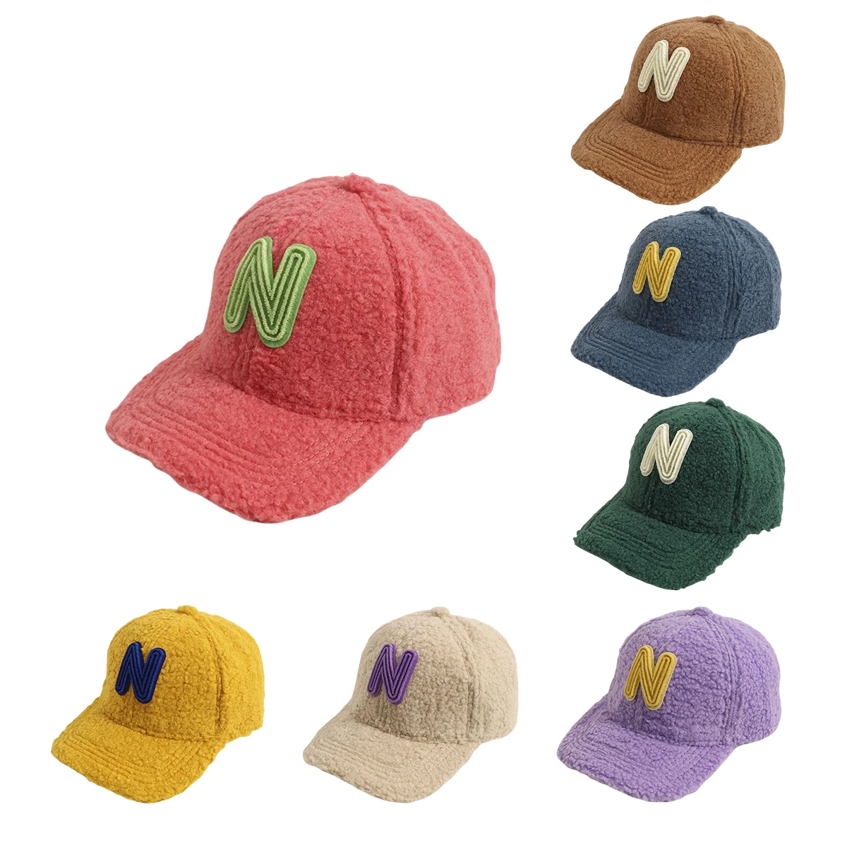 Custom Keep Warm Fashion Embroidery Sport Cap Dad Winter Baseball Winter Hat Faux Fur Big Letter Bend Eaves Plain Kid Fleece Hat