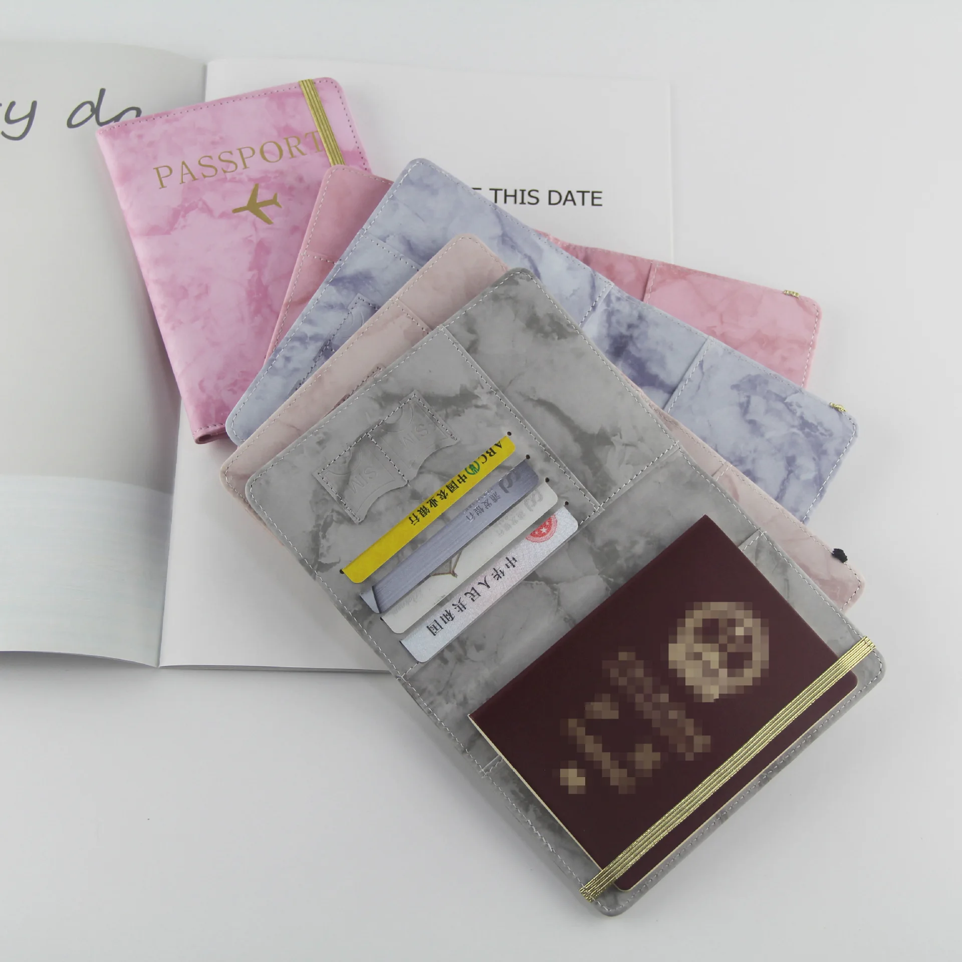 Factory Wholesale Marbled Pu Leather Custom Print Family Travel Passport Holder Wallet