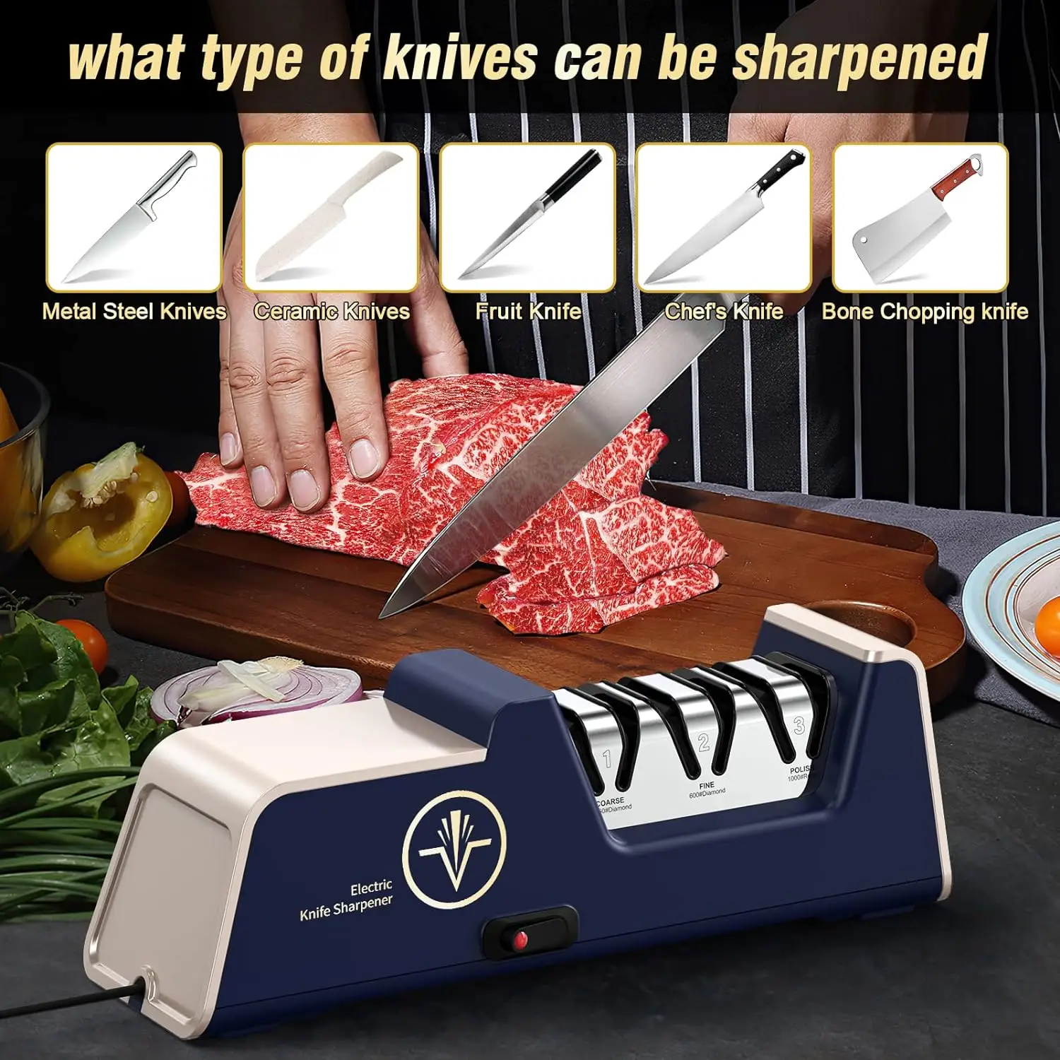 Electric Knife Sharpener Usb Rechargeable 2 Stage Professional Kitchen Accessories Tool Automatically EDGBLACK OEM Factory
