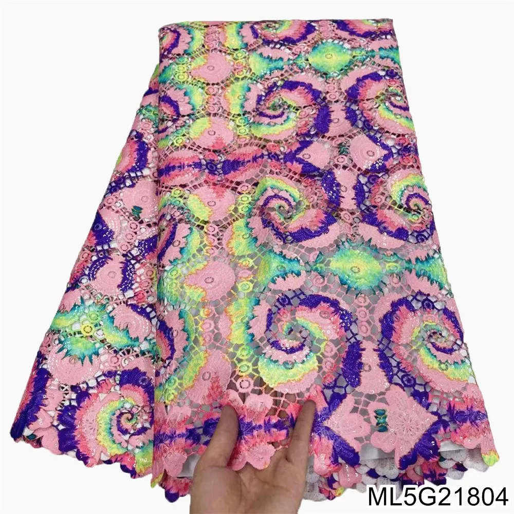 Beautifical  cord lace african fabrics 5 yards embroidery water soluble dress sewing lace material ML7G195