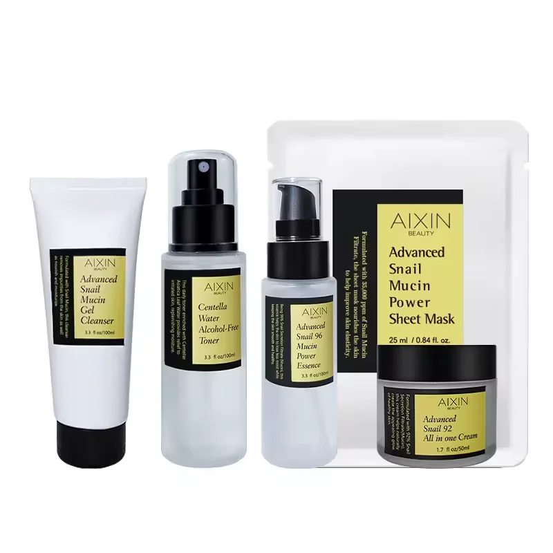HANLINGER Private Label Customer Logo High Quality Beauty Whitening Moisturizing Brightening Snail Mucin Skin Care Set