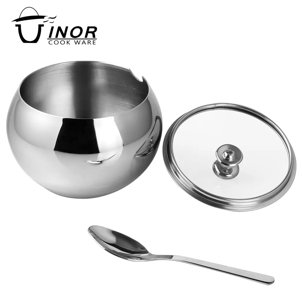 Chaozhou sugar bowl stainless steel coffee tea canister with glass lid