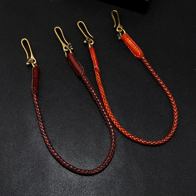 New arrival punk rock men Chain handmade braid genuine leather trouser chain Accessories vintage leather wallet chain
