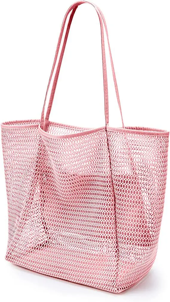 BB-001 Lightweight Foldable Mesh Beach Tote Bag with Zipper Pocket  Pool Bag for Shopping Picnic Travel