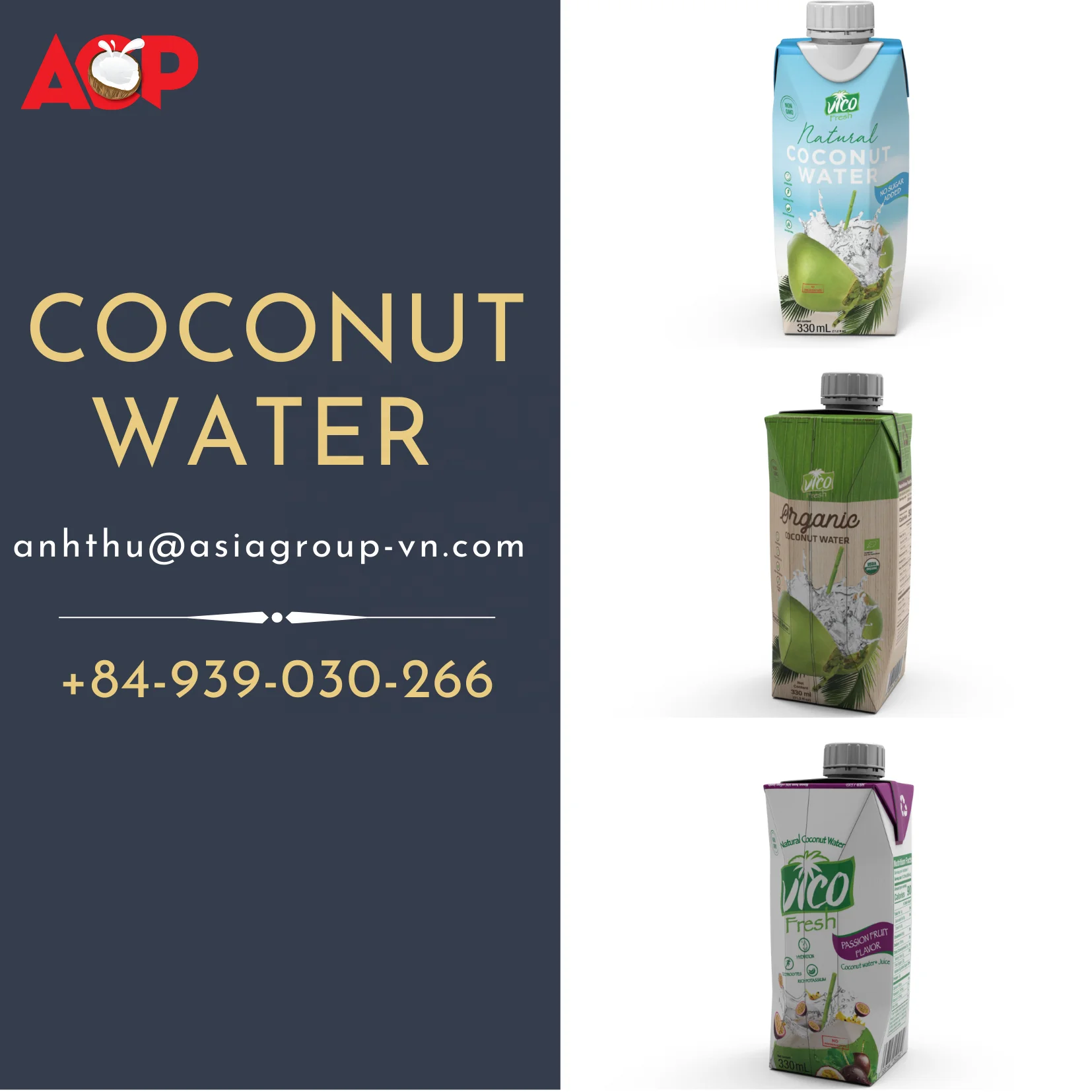 PURE COCONUT WATER UHT- NATURAL COCONUT DRINK +84-939-030-266