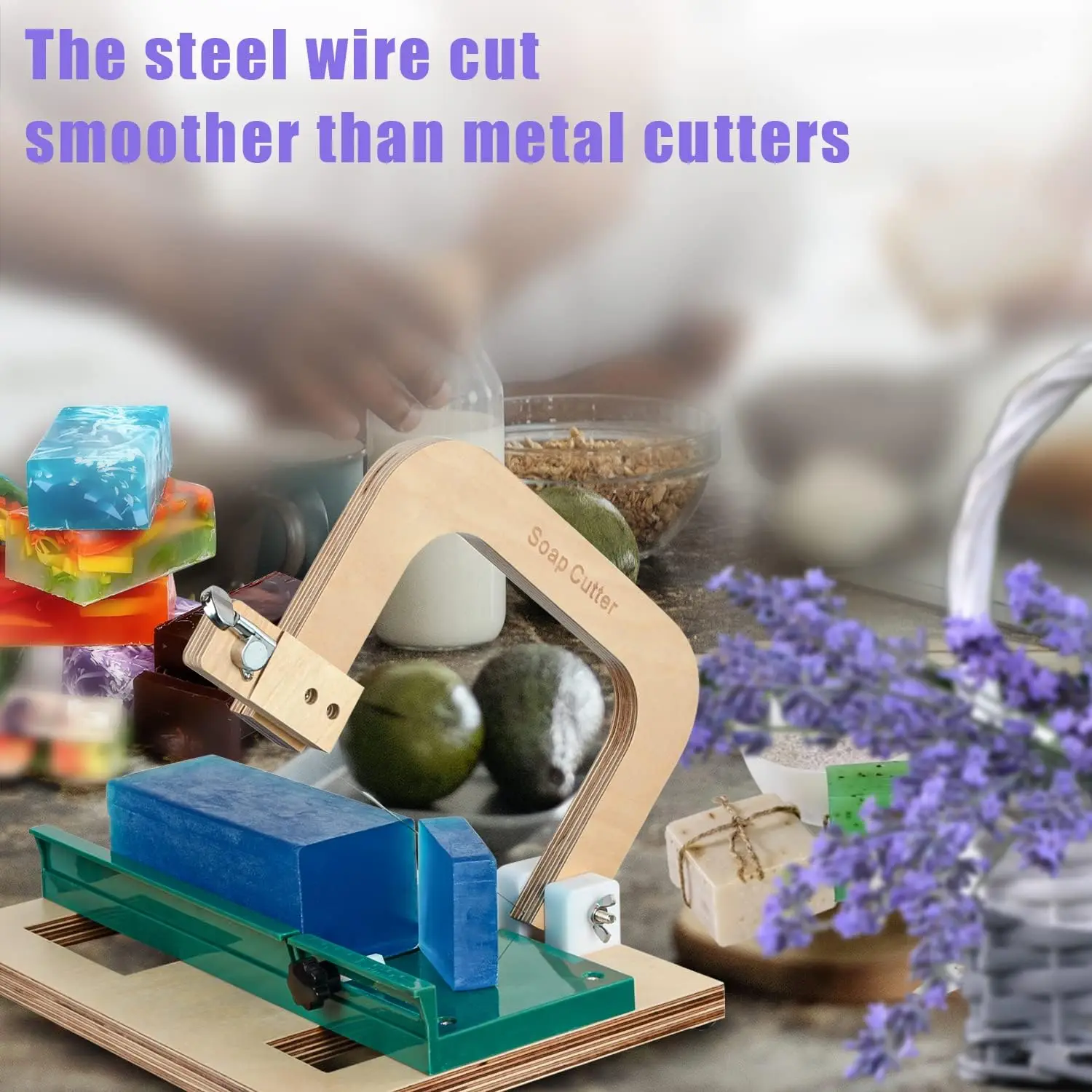 Upgrade Wooden Soap Cutter with Adjustable Cutting Wire Soap Slicer Tool for DIY Soap Cheese Butter Cake Bread Butter