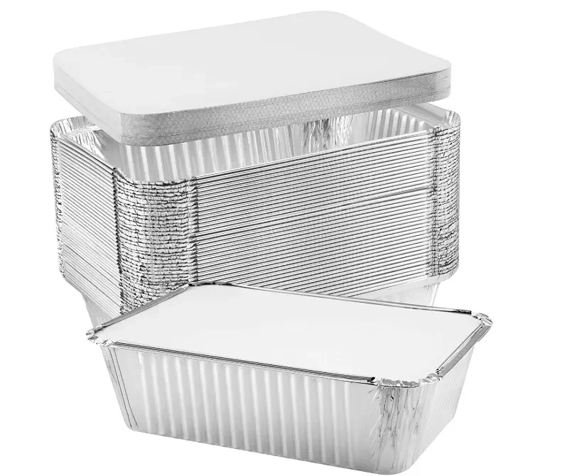 Disposable Takeout Aluminium Pans with lids Aluminum Foil FOod Container With Lid To Go Food Packaging Rectangle Foil Tray