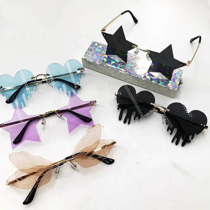 Vintage sunglasses brand designer heart-shaped butterfly shape and star sun glasses female lady eyeglass cat eye driver protect