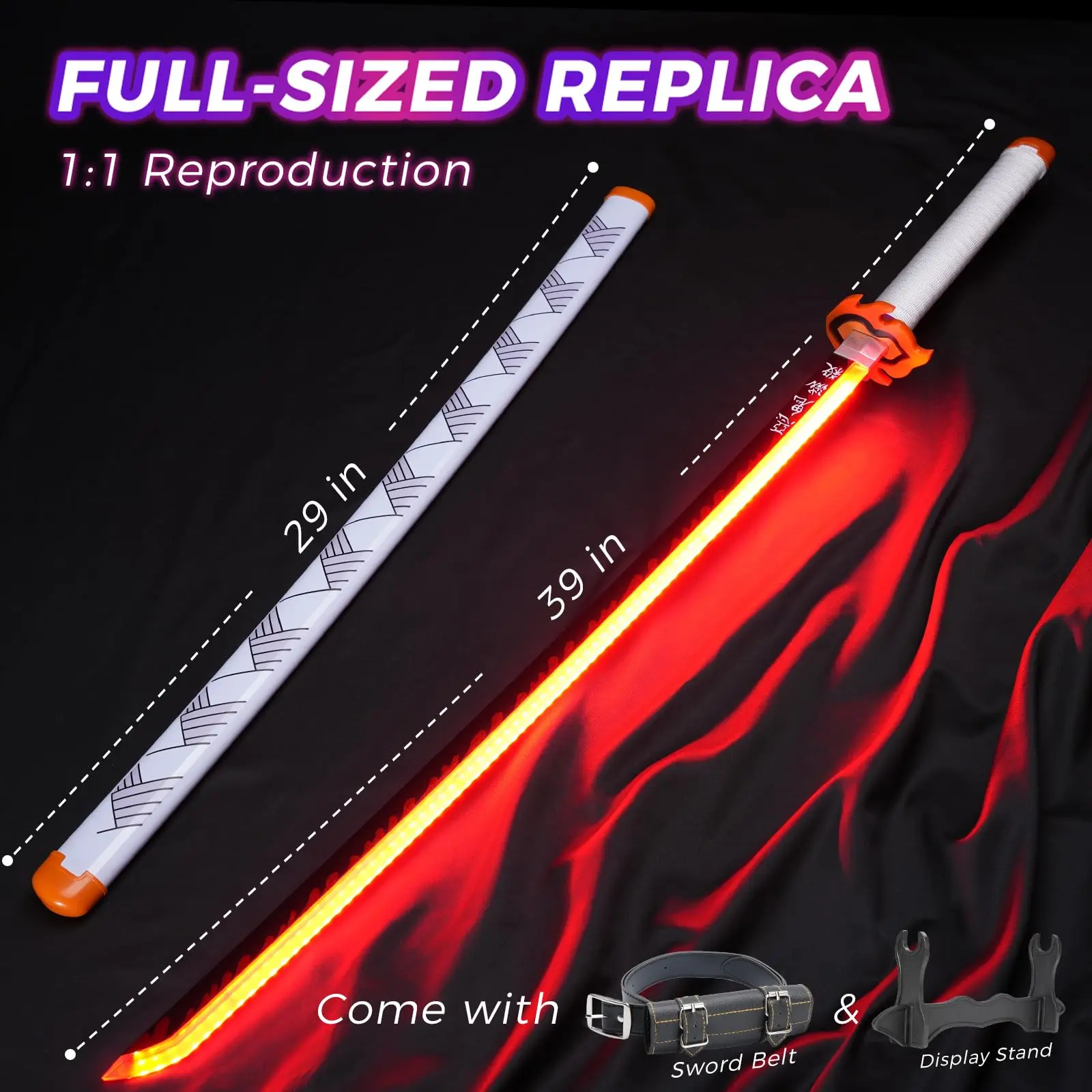 Demon Slayer Katana Light Up 104cm Charging Realistic One Piece Wooden Sword Toys Collection Demon Slayer