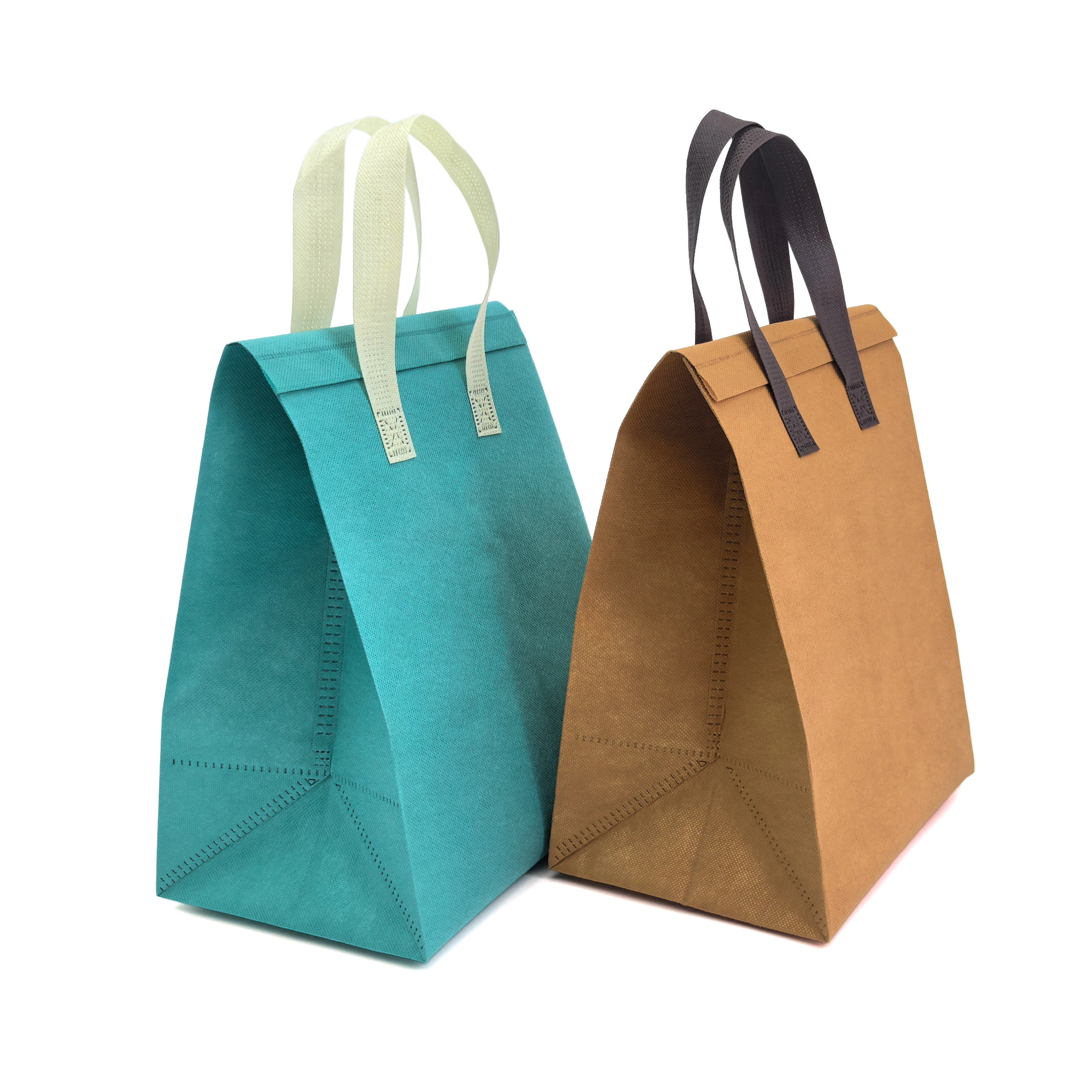 Custom Printed Logo Insulated Lunch Bag Cheap Non-Woven Fast Food Take-Away Cooler with Adhesive Strip