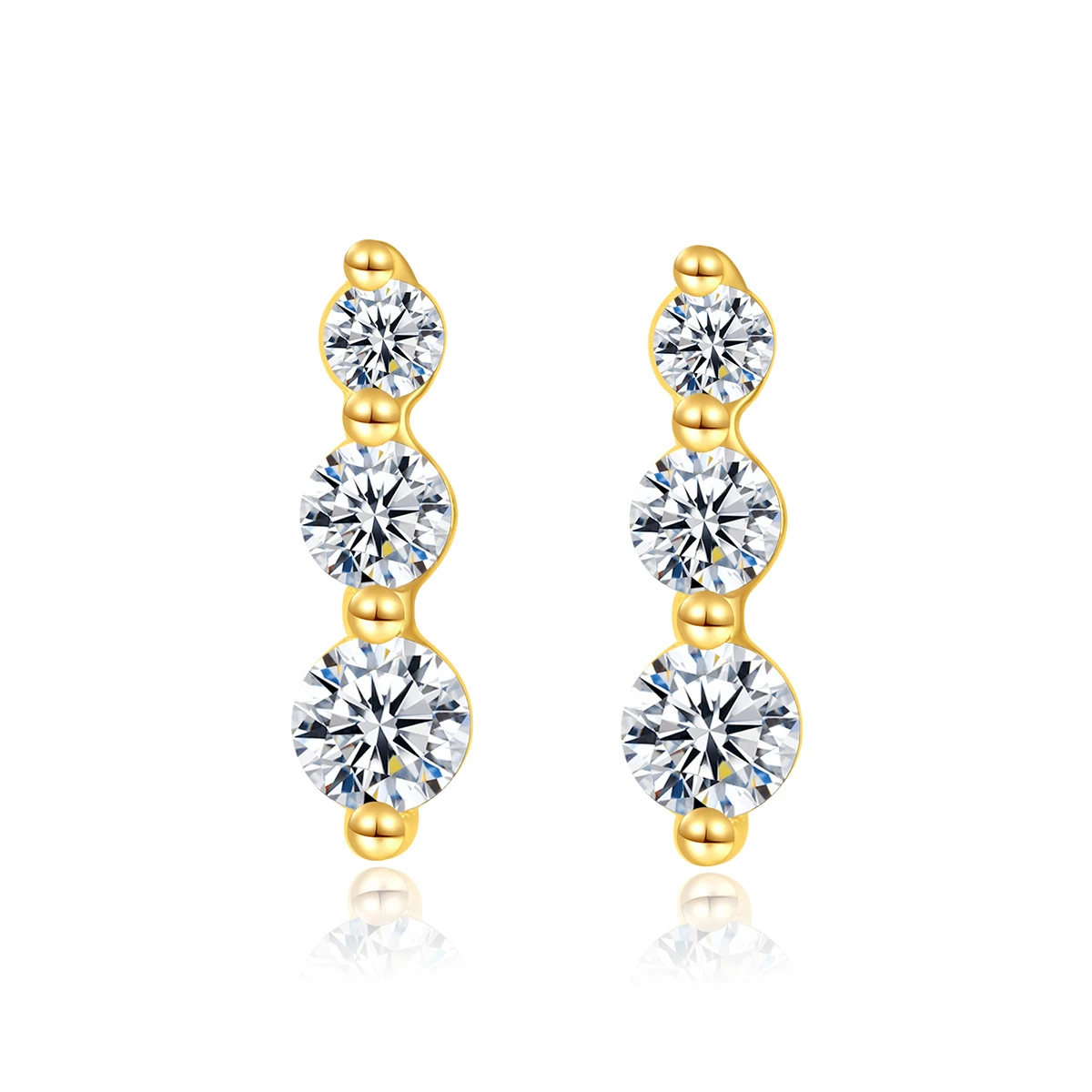 Daidan Earings Women Jewelry Different Size Drop Luxury Bar Jewelry Silver 925 Three Cubic Zirconia Stud Earring