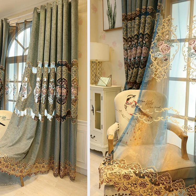 ZhongHua Hot Sale Lace Embroidery Blackout Eyelet Curtain For Living Room