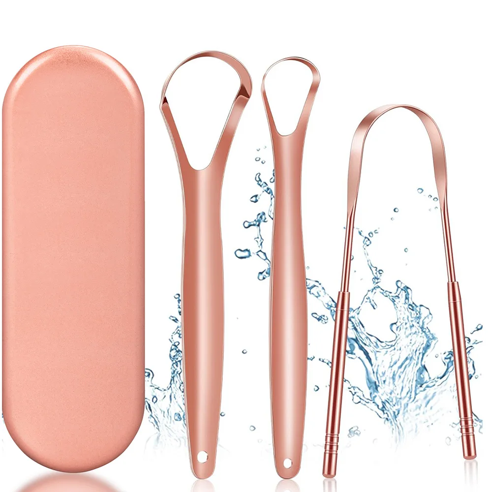 New Manual Tongue Cleaner Set 304 Stainless Steel Copper Tongue Scraper