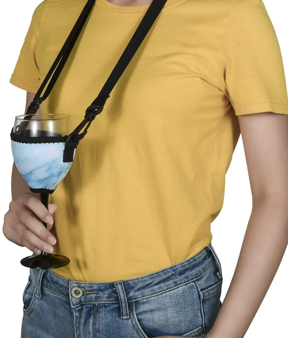 Wine Glass Insulator Drink Holder Neoprene Sleeve with Adjustable Neck Strap For Wine Walk