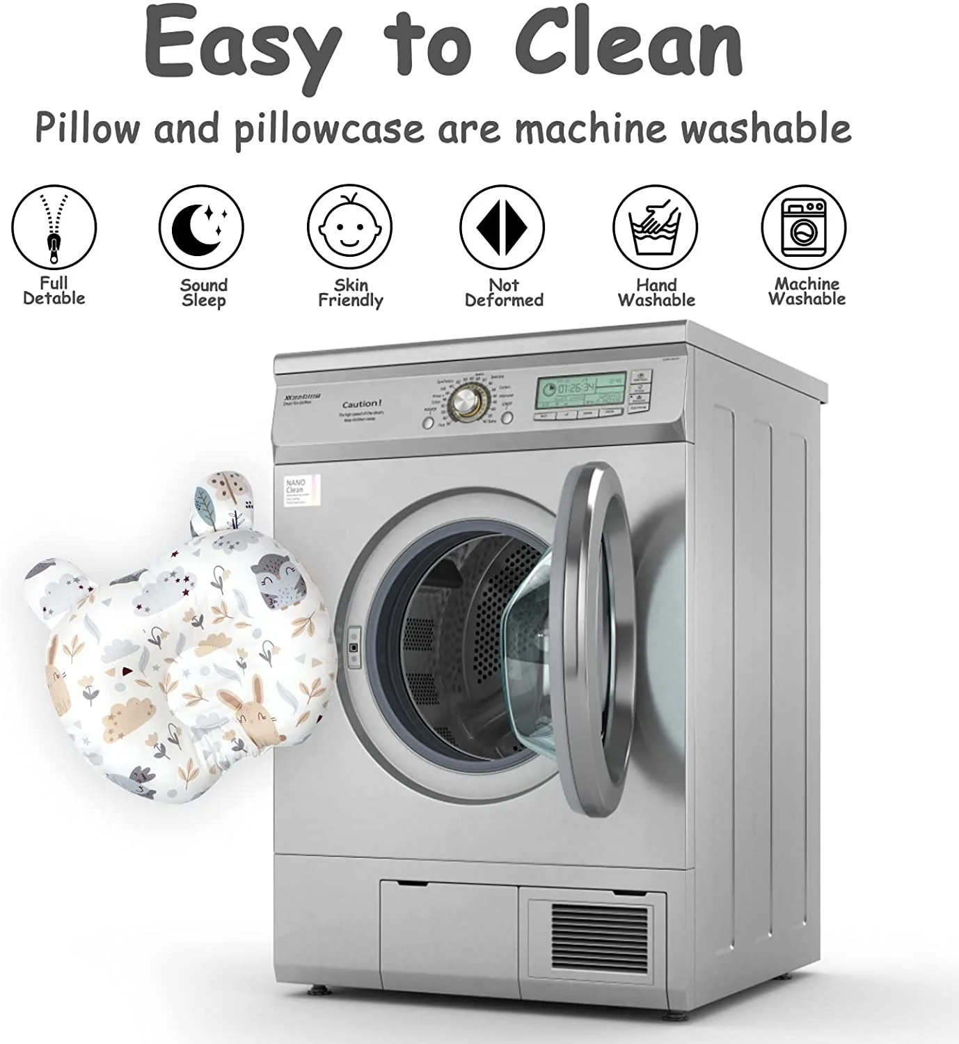 Newborn Baby Pillow Animal Pattern Bear Shape Bamboo Cotton Fabric Pillow