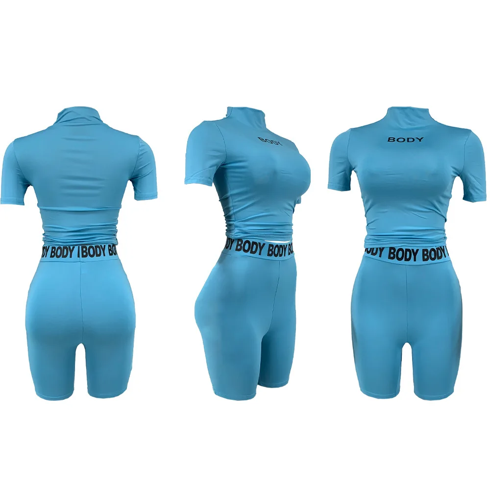 Custom Logo Track Suit Women Solid Color Shirts And Shorts Set Yoga Wear Two Piece Set Athletic Jogger Suit Biker Shorts Outfits