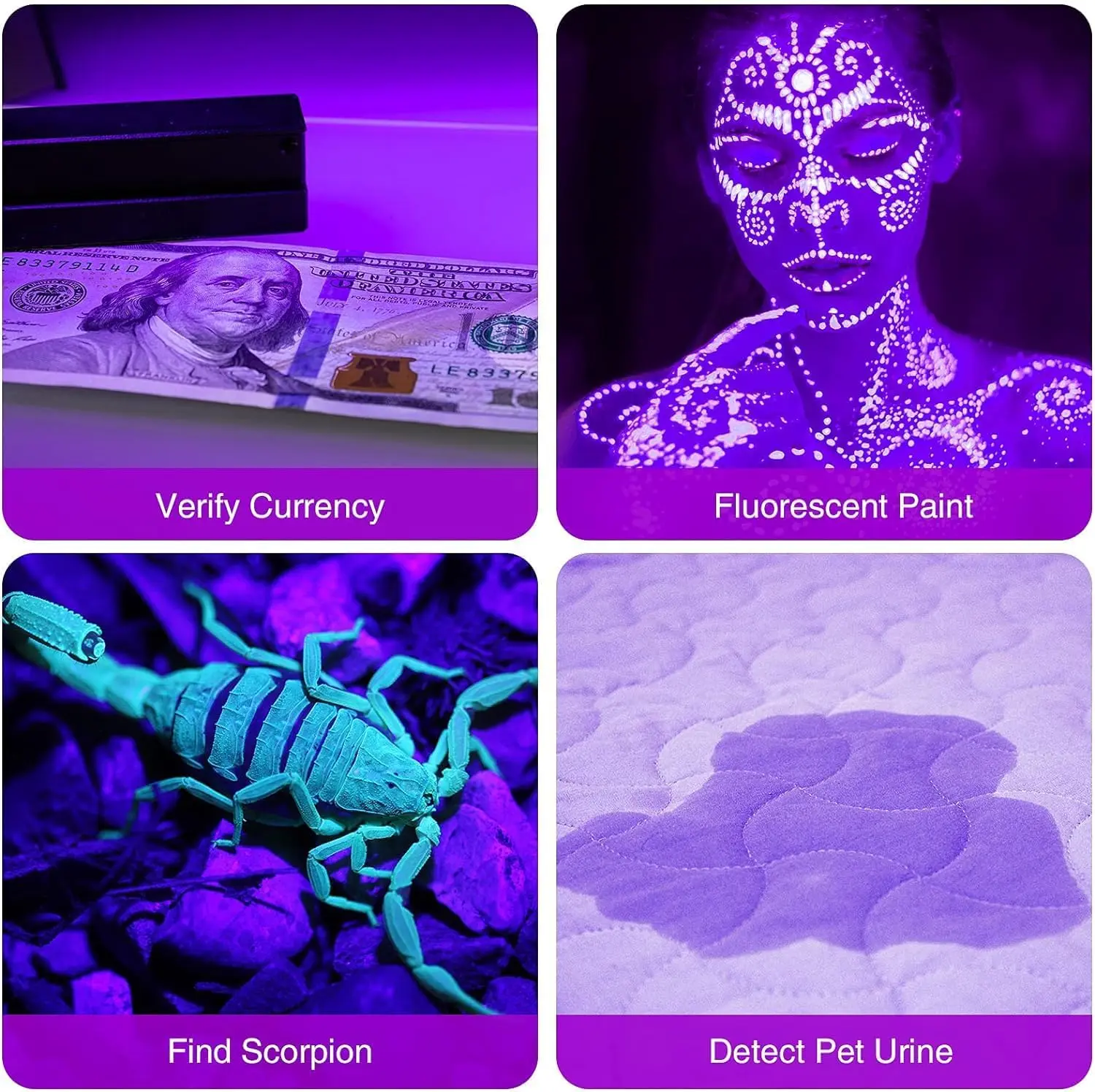 Factory Suppliers Aluminum Metal UV LED Torch 395 - 410NM Wave Ultra Violet Torch 12 LED UV Flashlight Black Silver