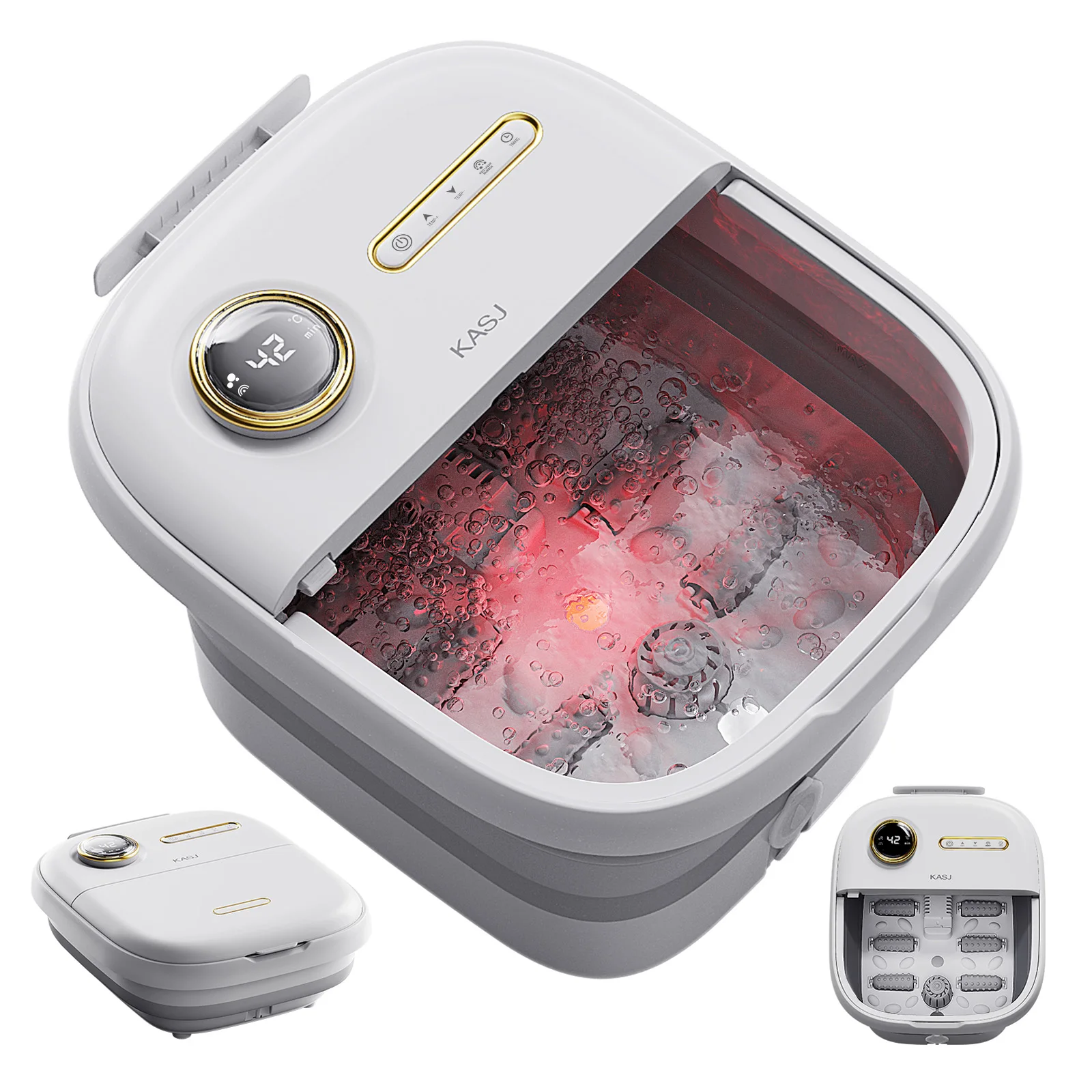 Portable Collapsible Bubble Red Light Shiatsu Foot Washing Heat Relaxing Multifunction Machine Pedicure electric Foot Spa
