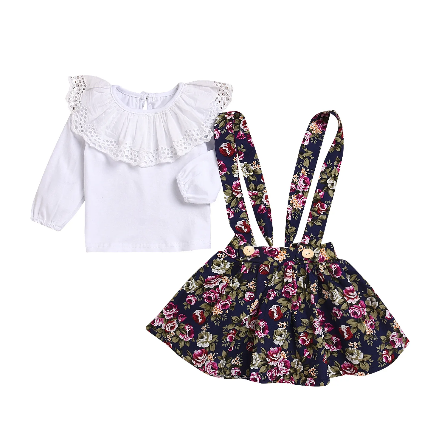 
Newborn Baby Girl Clothes Toddler Short Sleeve Outfits Ruffle Romper Top Infant Suspender Skirt 2pcs Girl Overall Dress 