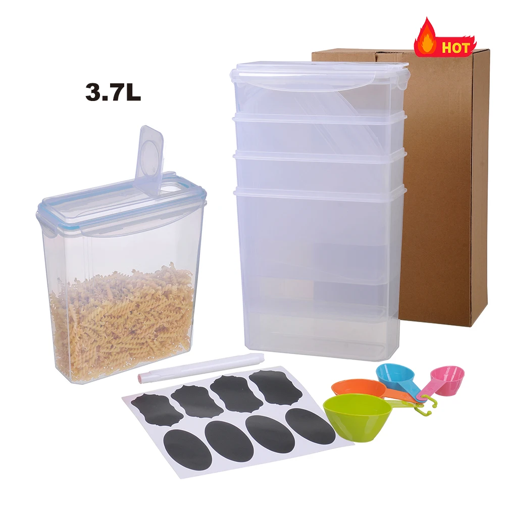 3.7L Cereal Container Keeper Great For Dry Food Storage With Airtight Blue Lid Set of 4 for Cereal, Snacks and Sugar