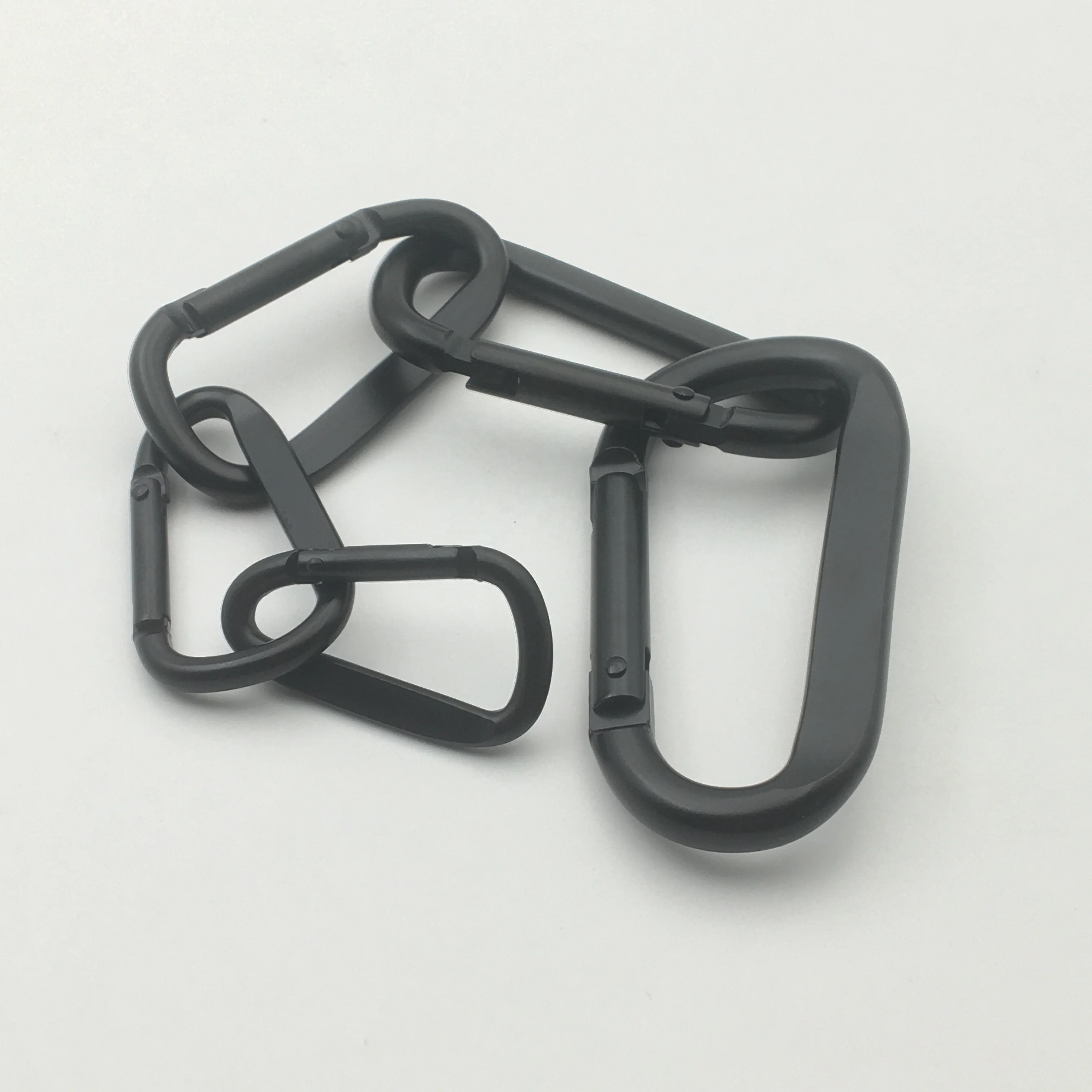 4cm to 8cm flat d shaped custom laser or sprinting logo  all matte black carabiner