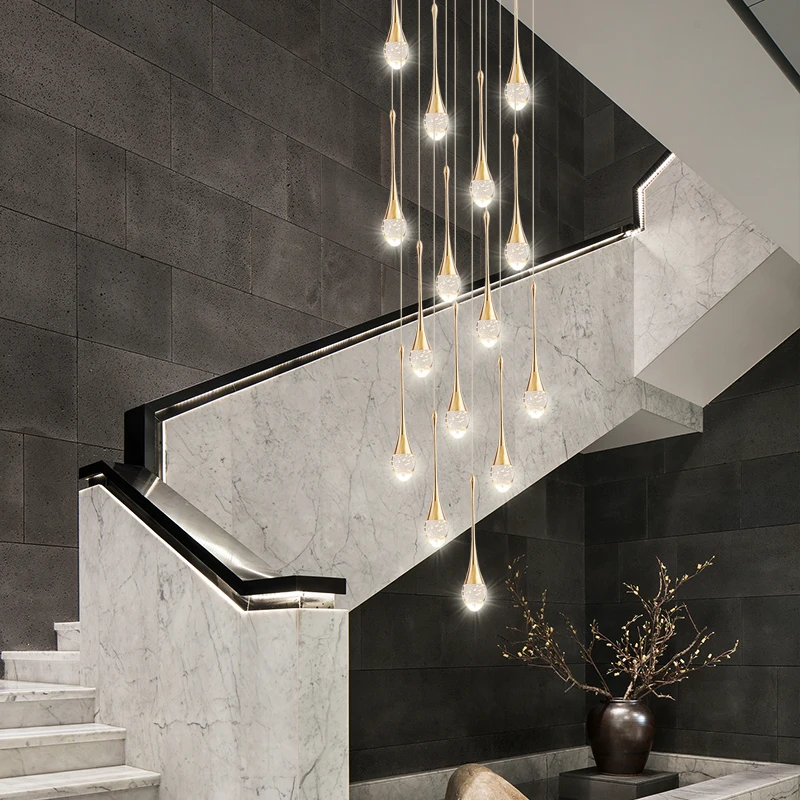 Modern staircase lighting LED pendant lamp raindrop bubble crystal ball chandelier for hotel and home