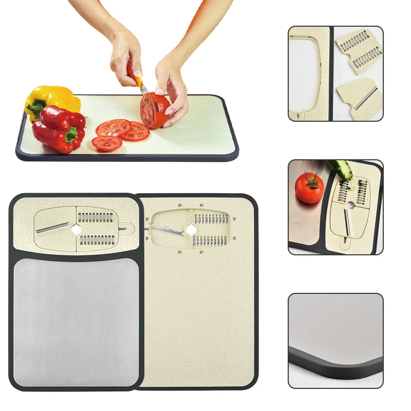 4 в 1 многофункциональная разделочная доска из пшеничной соломы набор разделочных досок нержавеющей стали с теркой и точилкой для ножей