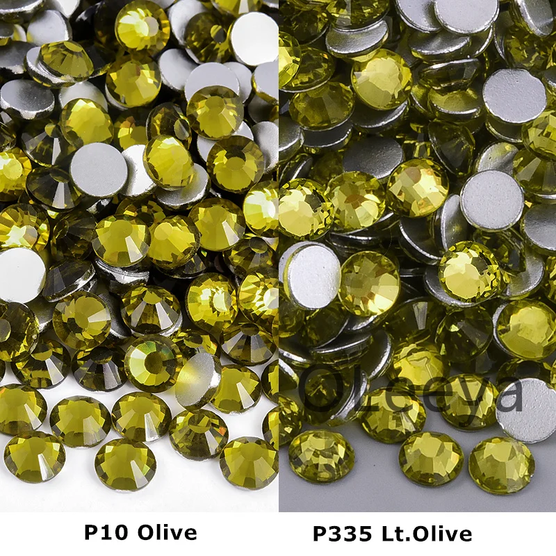 OLeeya Factory Wholesale Green Family Colors Cold Fix Glass Crystals Flat back Non Hotfix Rhinestone for Dress Decoration