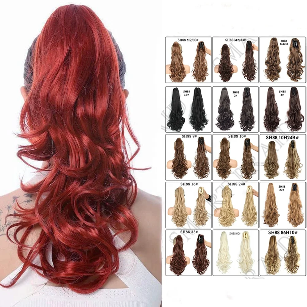 Red Wrap Around Ponytail Clip in Curly Wavy Hair Extensions Synthetic Clip on Hairpiece Ponytail Extension for Women