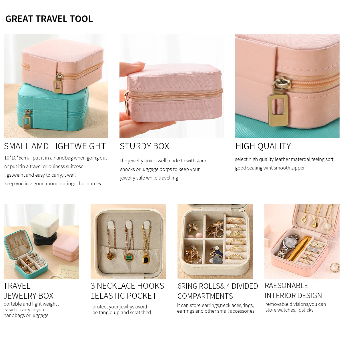 Small Jewelry Box Black Mini Travel Jewelry Case Portable Faux Leather Storage Jewelry ring Boxes Earring