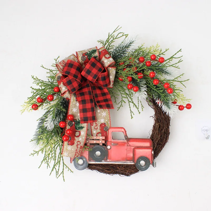 2024 Handmade Door Hanging Outdoor Wreath Christmas Garland With Red Truck