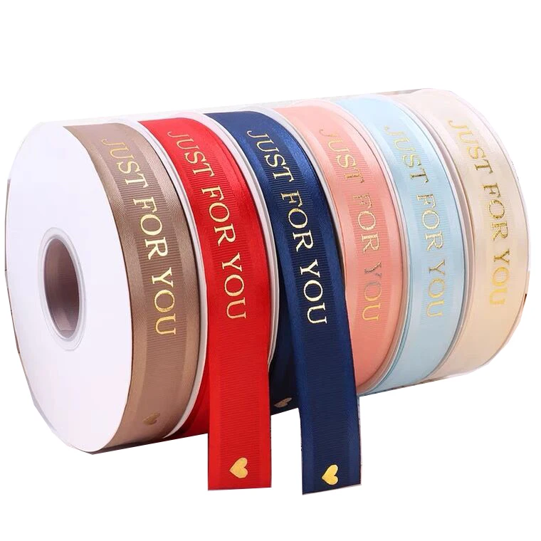 Stock 25 mm 50 yards a roll of high end thick thread bronzing gold love Christmas gifts flowers decorative packaging ribbon