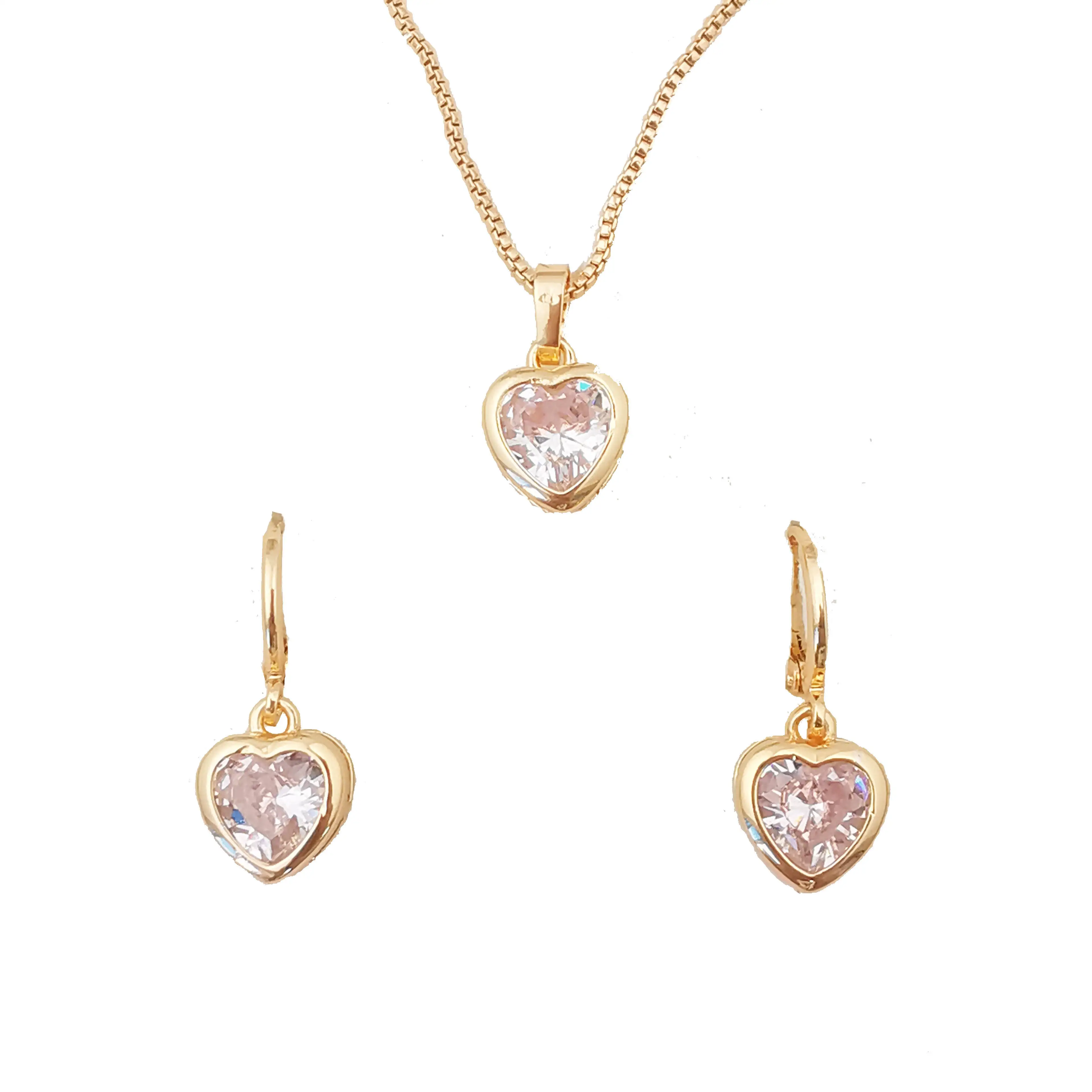 Fashion bridal jewelry set necklace wedding diamond earrings sets 18k gold plated zirconia jewelry sets for women