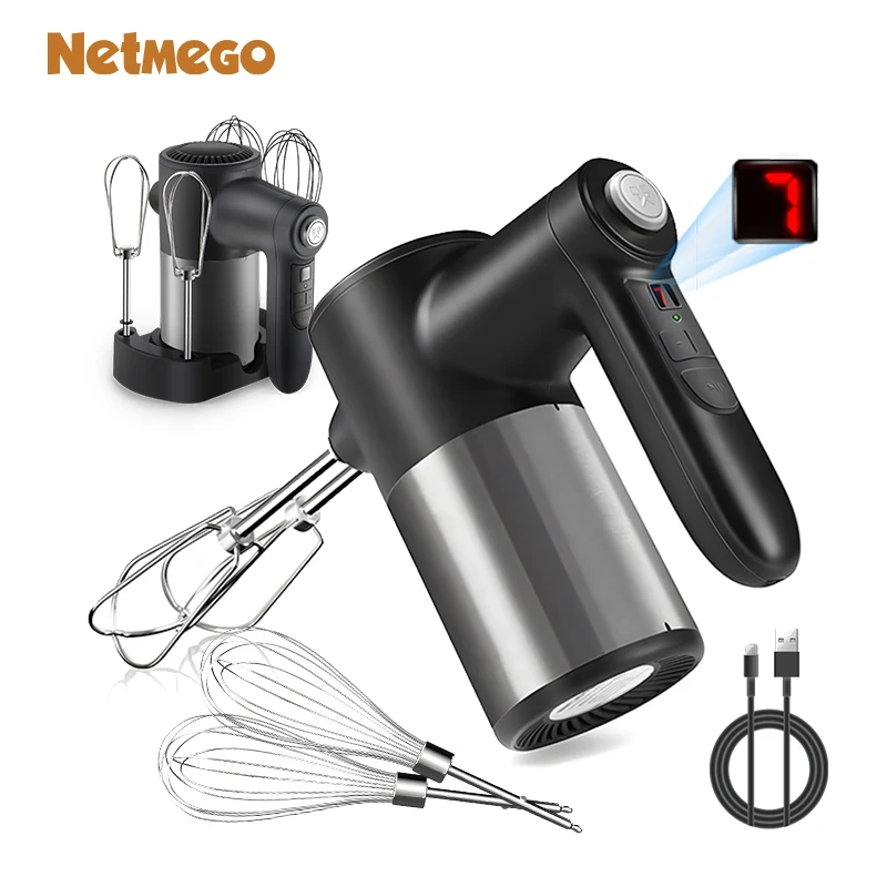 Kitchen food bakery egg whisk cordless mixer dough  blender 7 speed electric portable wireless mixer